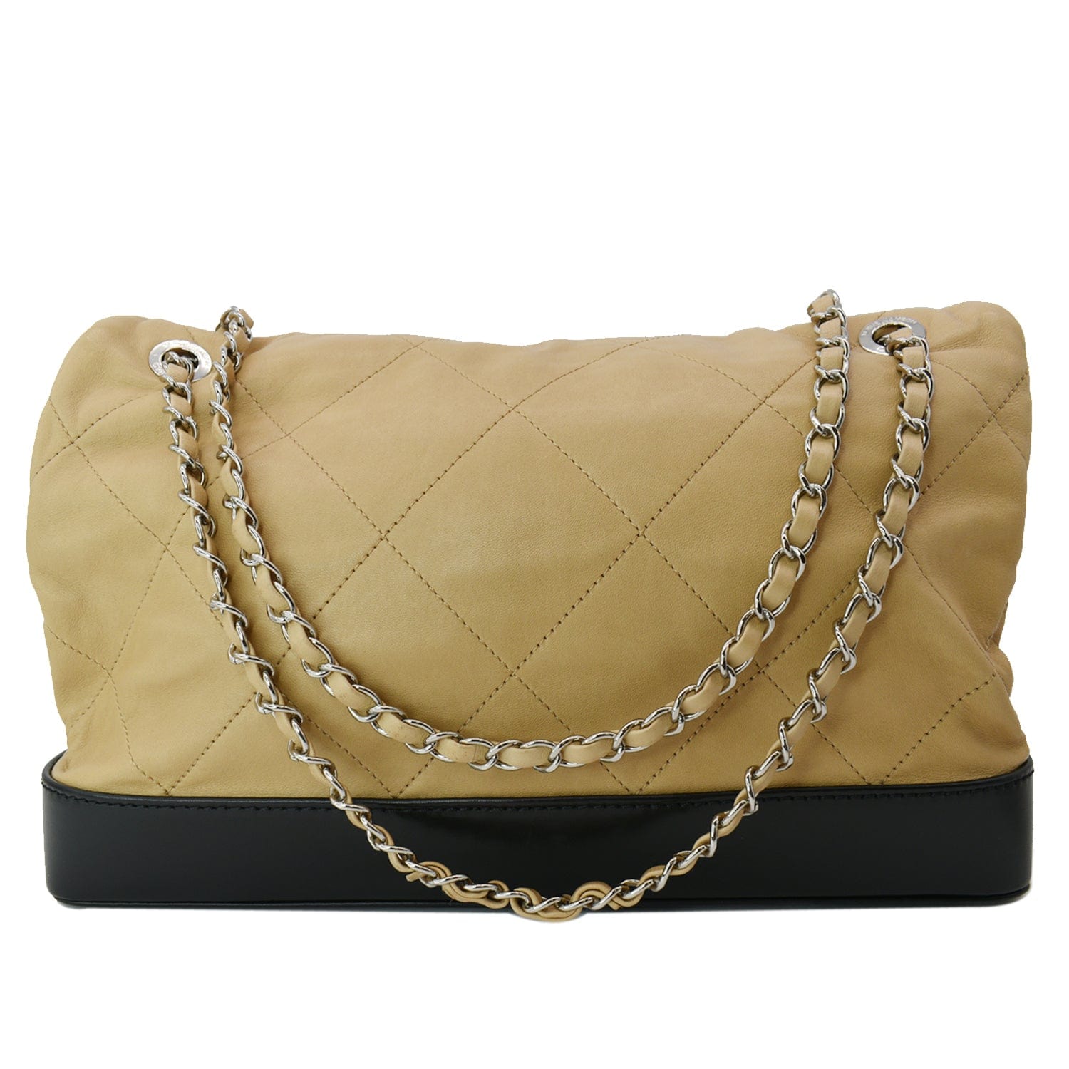 Chanel Gold Quilted Calfskin Leather Chain Shopping Tote Bag