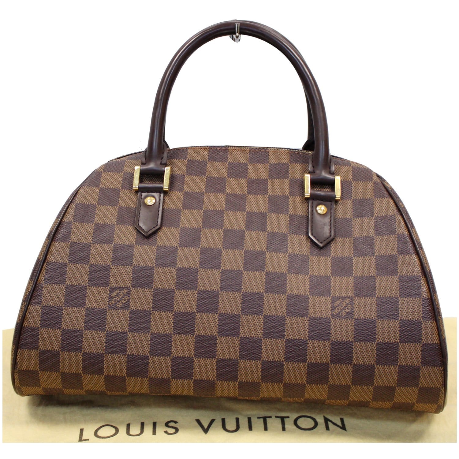Louis Vuitton Damier Ebene Ribera MM Tote Bag Brown Leather ref
