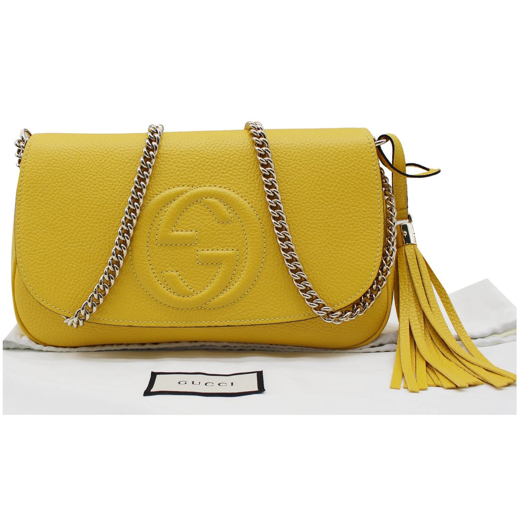 GUCCI Soho Chain Flap Leather Crossbody Bag Yellow 536224