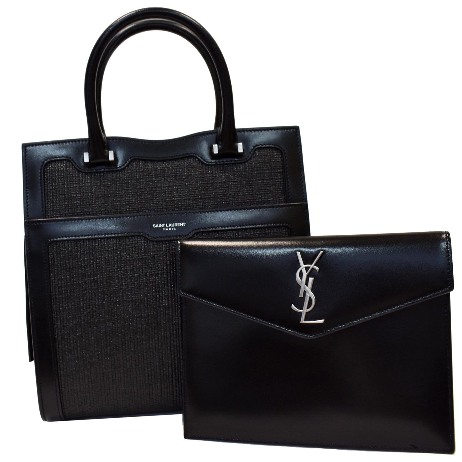 Yves Saint Laurent Black Smooth Leather Monogram Tote Bag