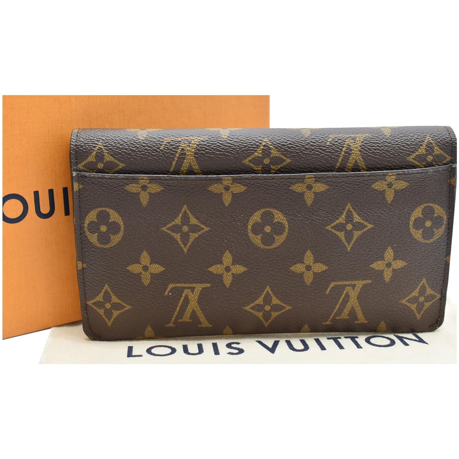 Louis Vuitton Womens Monogram Coated Canvas Sarah Envelope Snap Wallet Brown