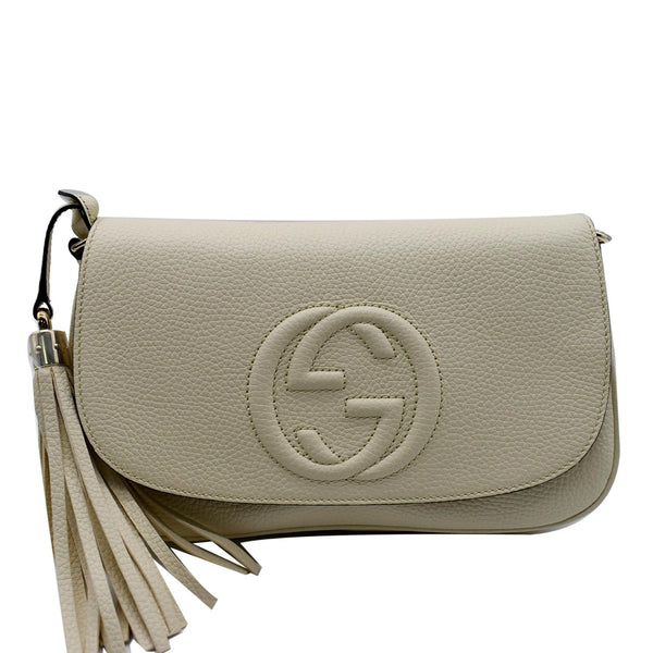 GUCCI Soho Chain Flap Leather Crossbody Bag White 536224