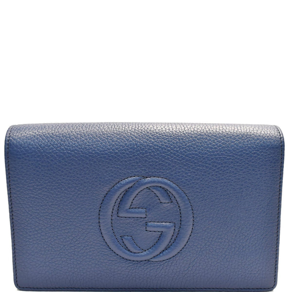 GUCCI Mini Soho Pebbled Leather Wallet On Chain Bag Blue 598211