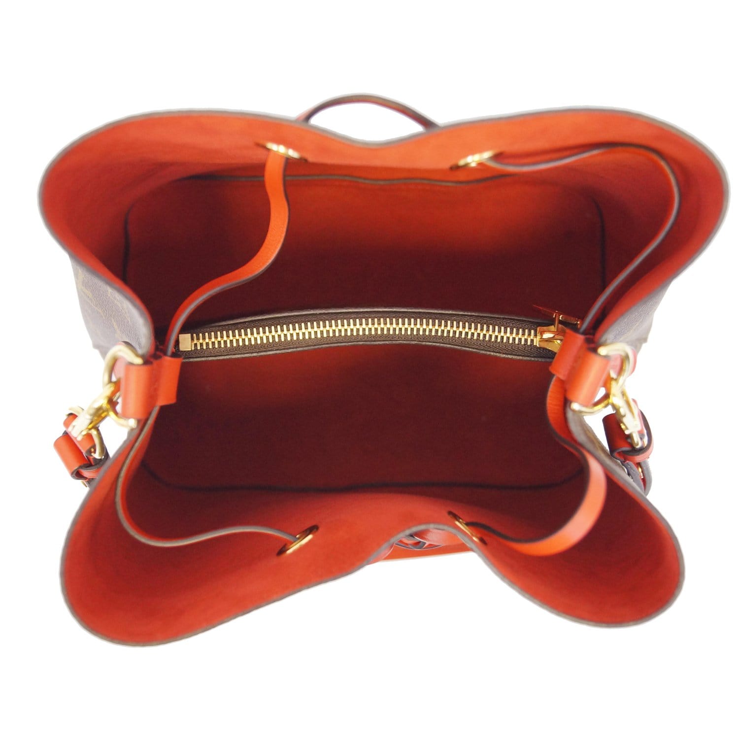 Louis Vuitton LV NeoNoe Handbag MM Brown Monogram Canvas. Red/Poppy/Coquelicot