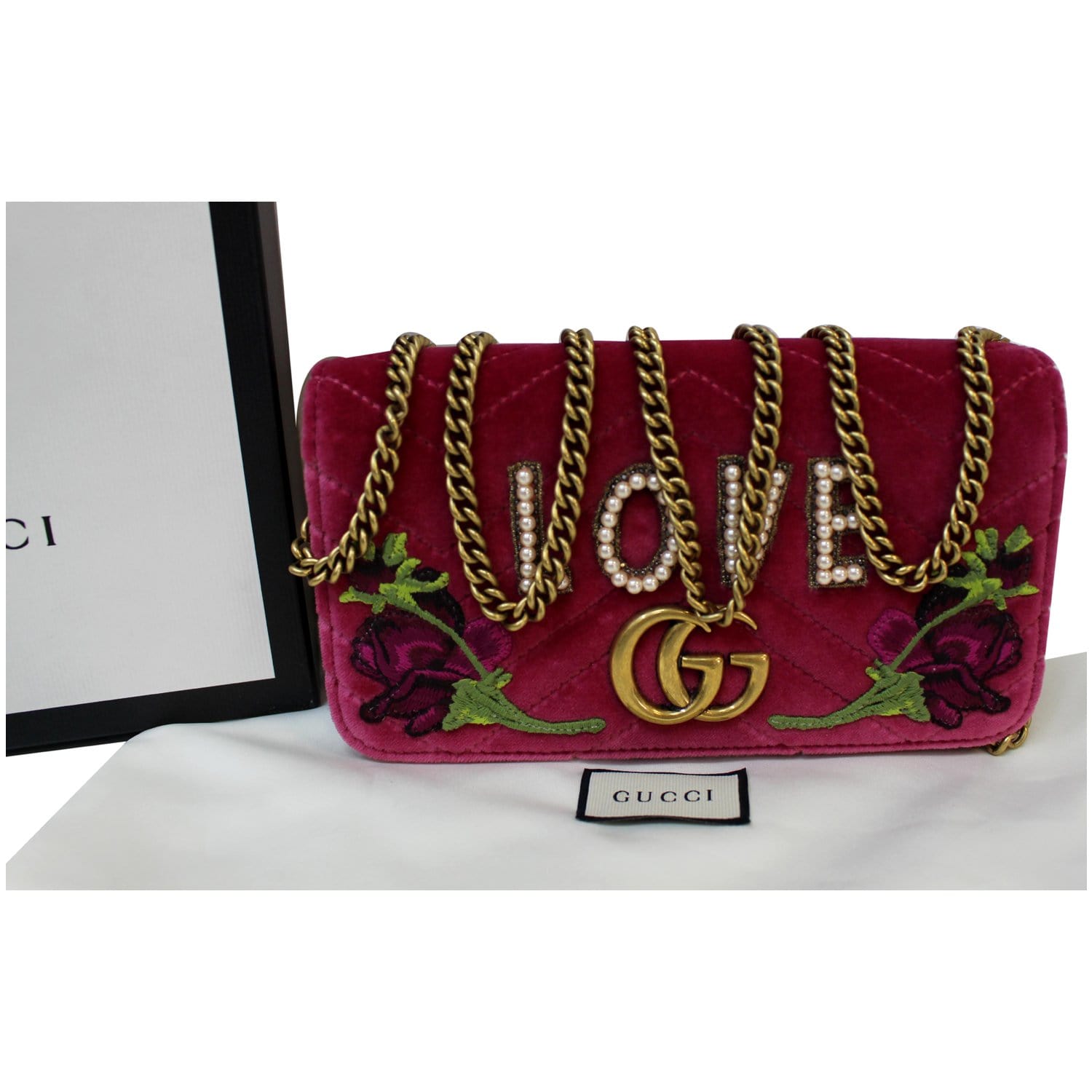 Gucci Bee Embellished Marmont Velvet Mini Shoulder Bag