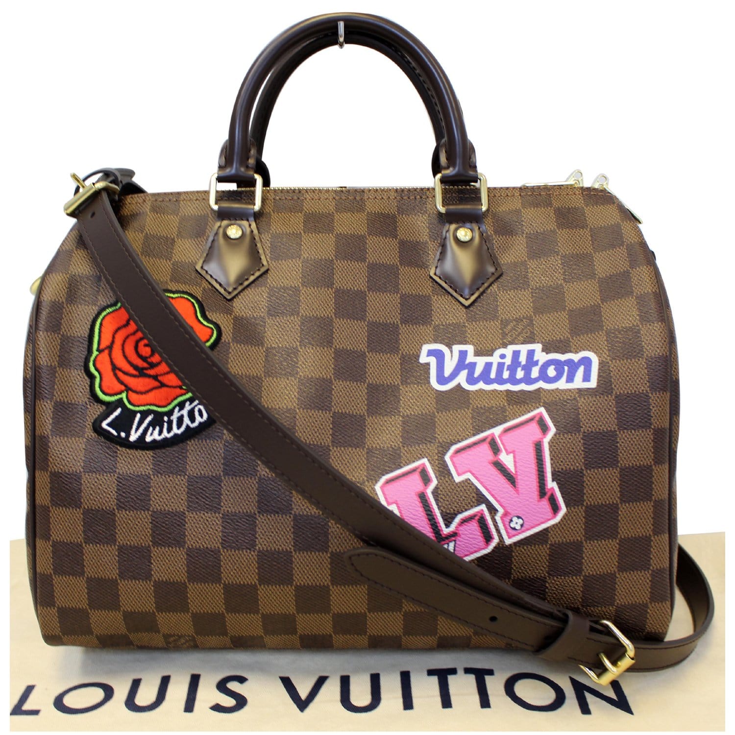 Speedy Bandouliere Patches Limited Edition 30 Shoulder bag in Monogram  coated canvas, Gold Hardware