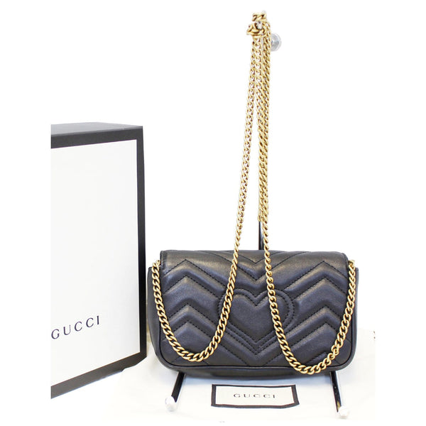 GUCCI GG Marmont Matelasse Black Leather Super Mini Crossbody Bag