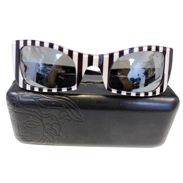 Versace Black and White Stripes Sunglasses - preowned