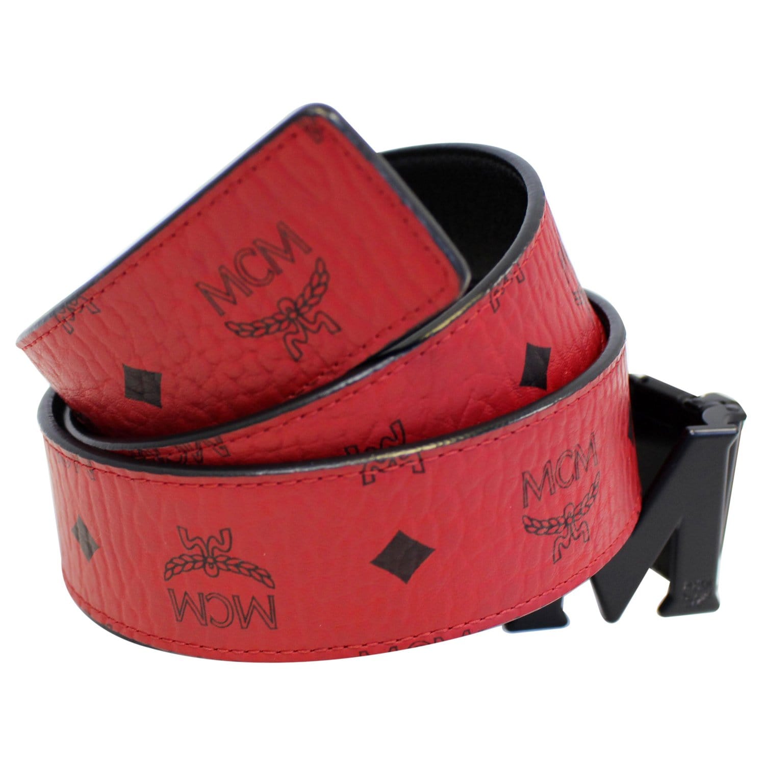 MCM Belt - Reversible - Red With Gold Buckle – Dabbous