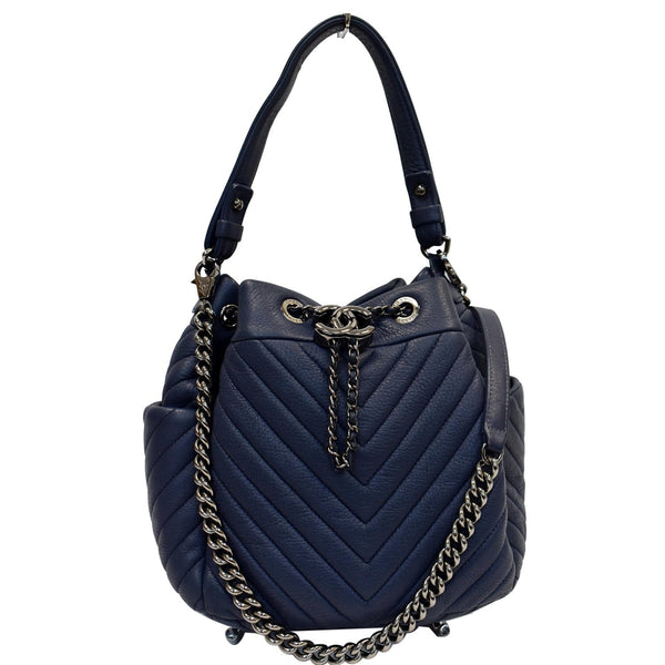 Chanel Chevron Small CC Bucket Deerskin Drawstring Bag