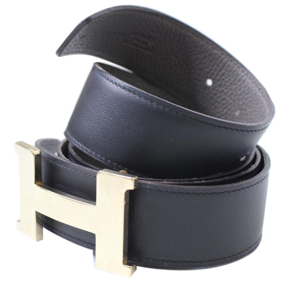 HERMES H Buckle Reversible Leather Belt Black Size 48