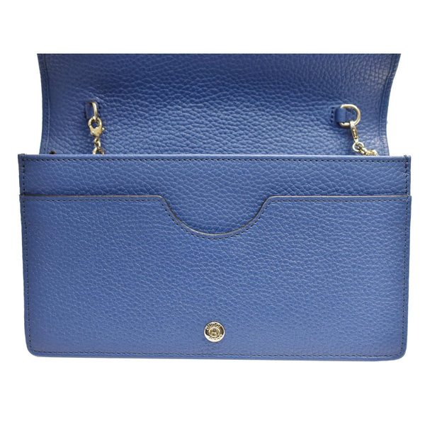 GUCCI Mini Soho Pebbled Leather Wallet On Chain Bag Blue 598211