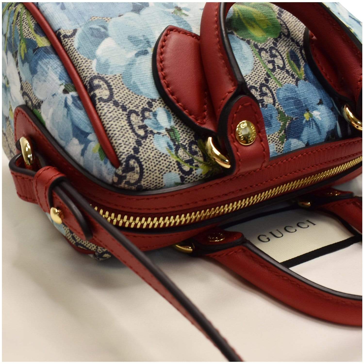 GUCCI Blooms GG Floral Supreme Canvas Leather Satchel Bag Red 546316 