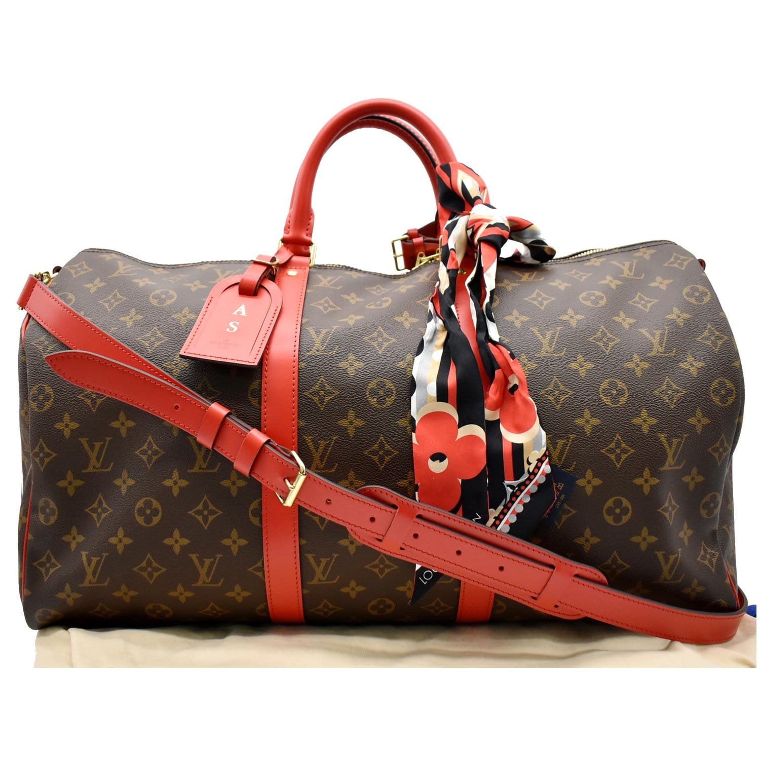 Louis Vuitton Keepall 50 Bandouliere Monogram with Red Coquelicot