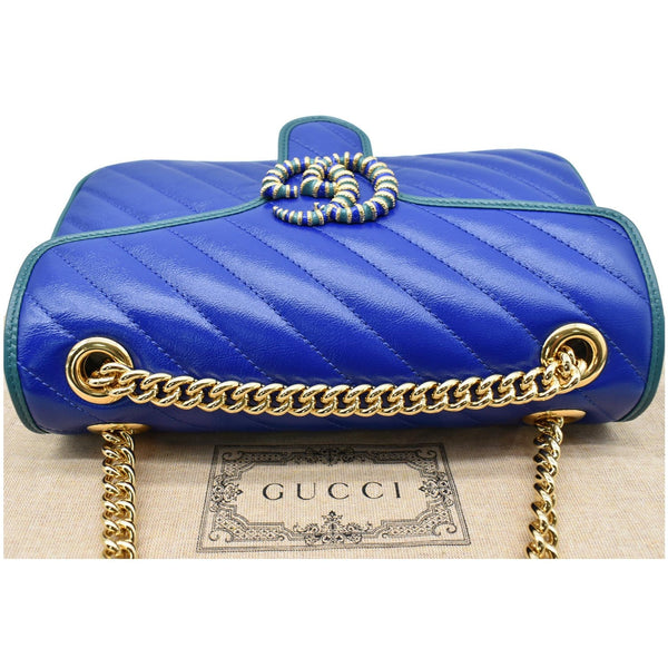 GUCCI GG Marmont Matelasse Leather Crossbody Bag Blue 443497