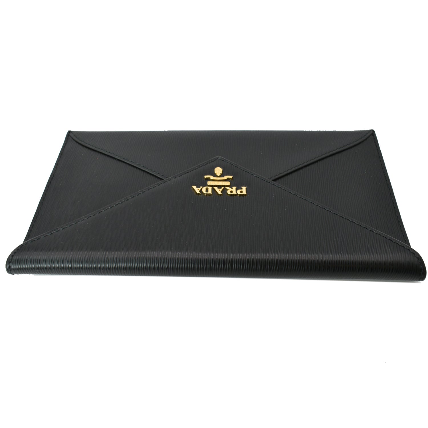 PRADA Envelope Leather Clutch Wallet Black