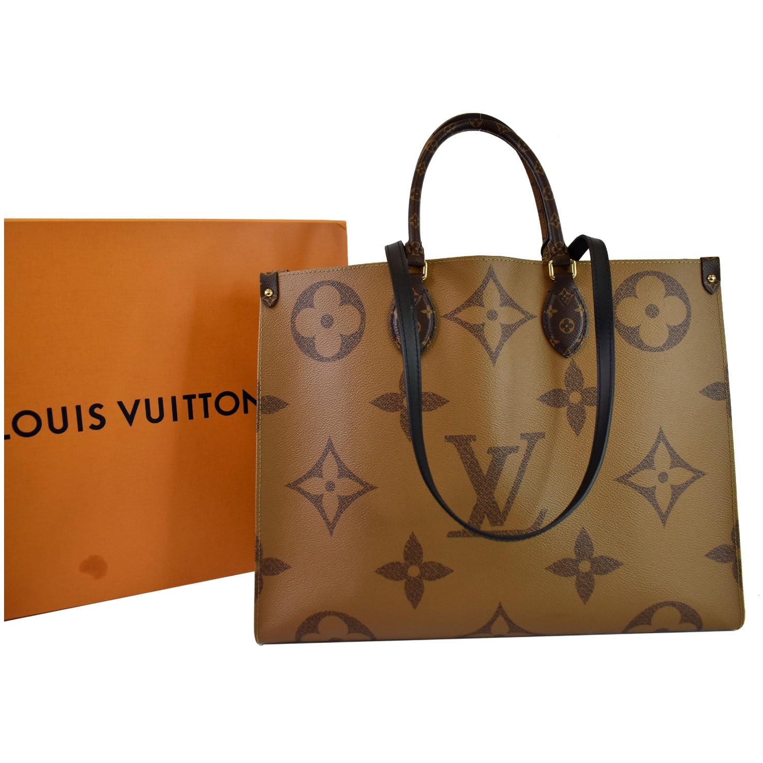 Louis Vuitton Brown Giant Reverse Monogram Coated Canvas OnTheGo GM Gold Hardware, 2020 (Like New), Brown/Red Womens Handbag