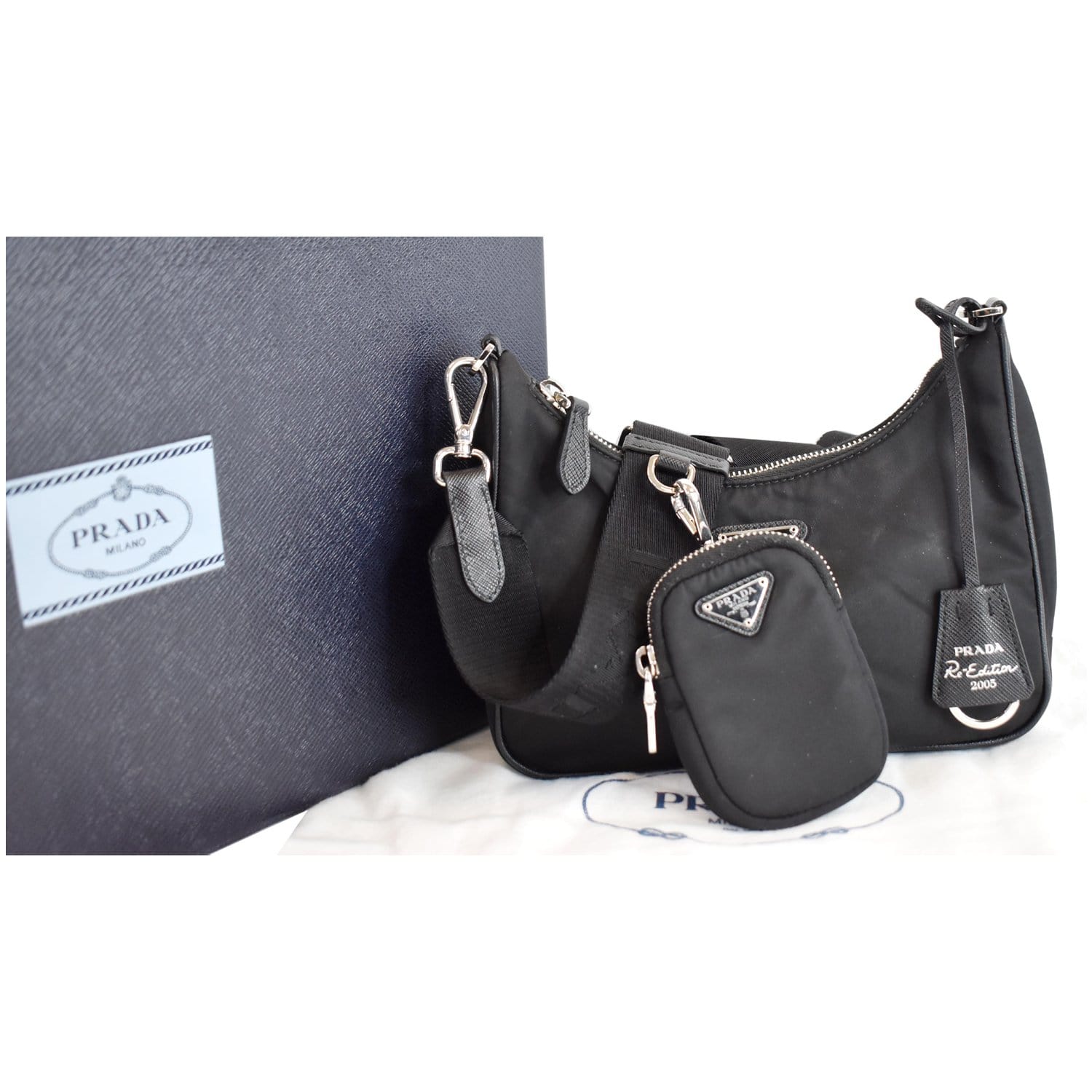 PRADA Nylon Re-Edition 2005 Shoulder Bag Black 1301317