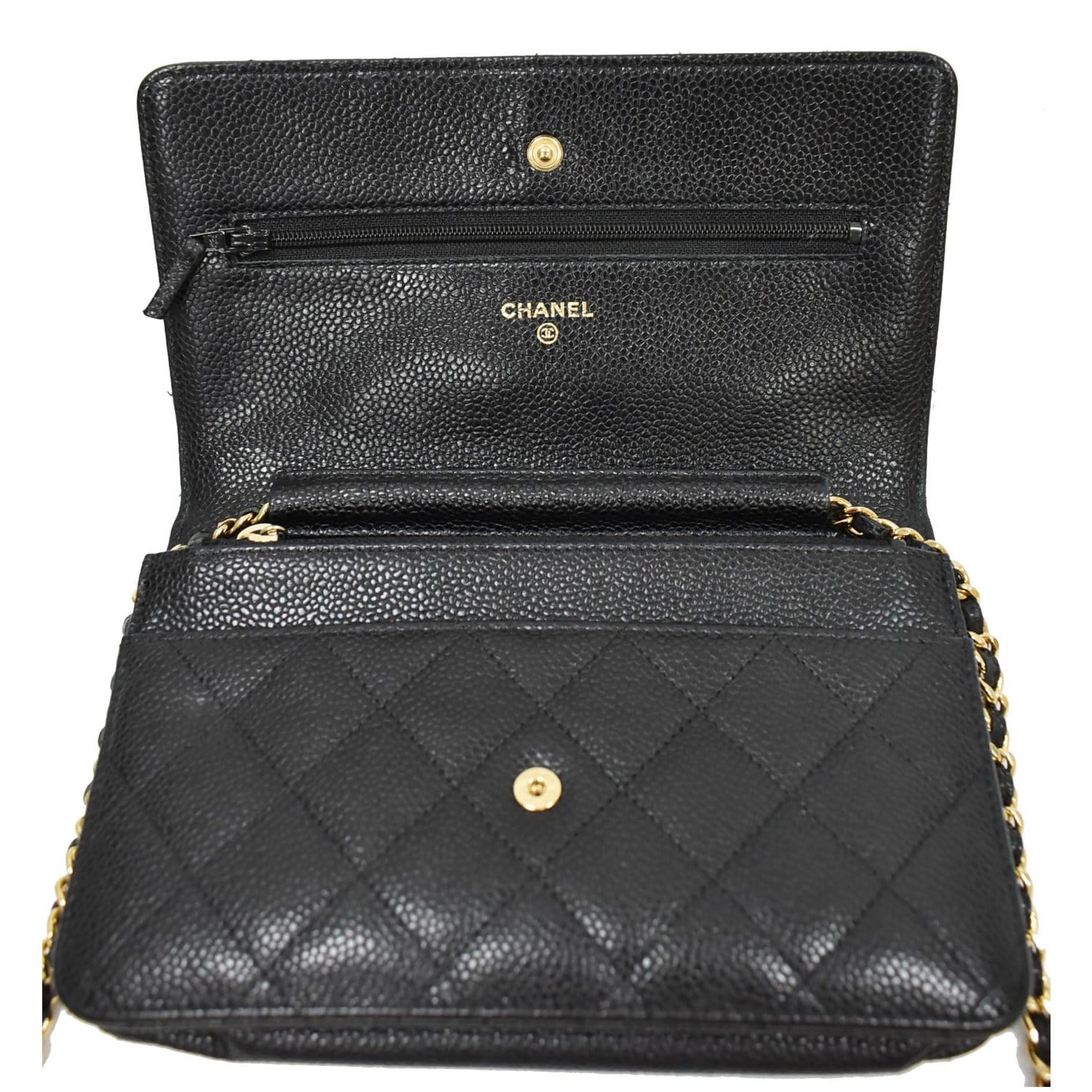 Chanel Crossbody Chain Shoulder Bag Pouch Black Caviar Skin 4670886 89579