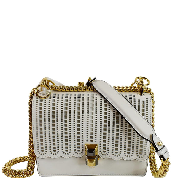 FENDI Small Kan I Perforated Leather Shoulder Bag Ice White