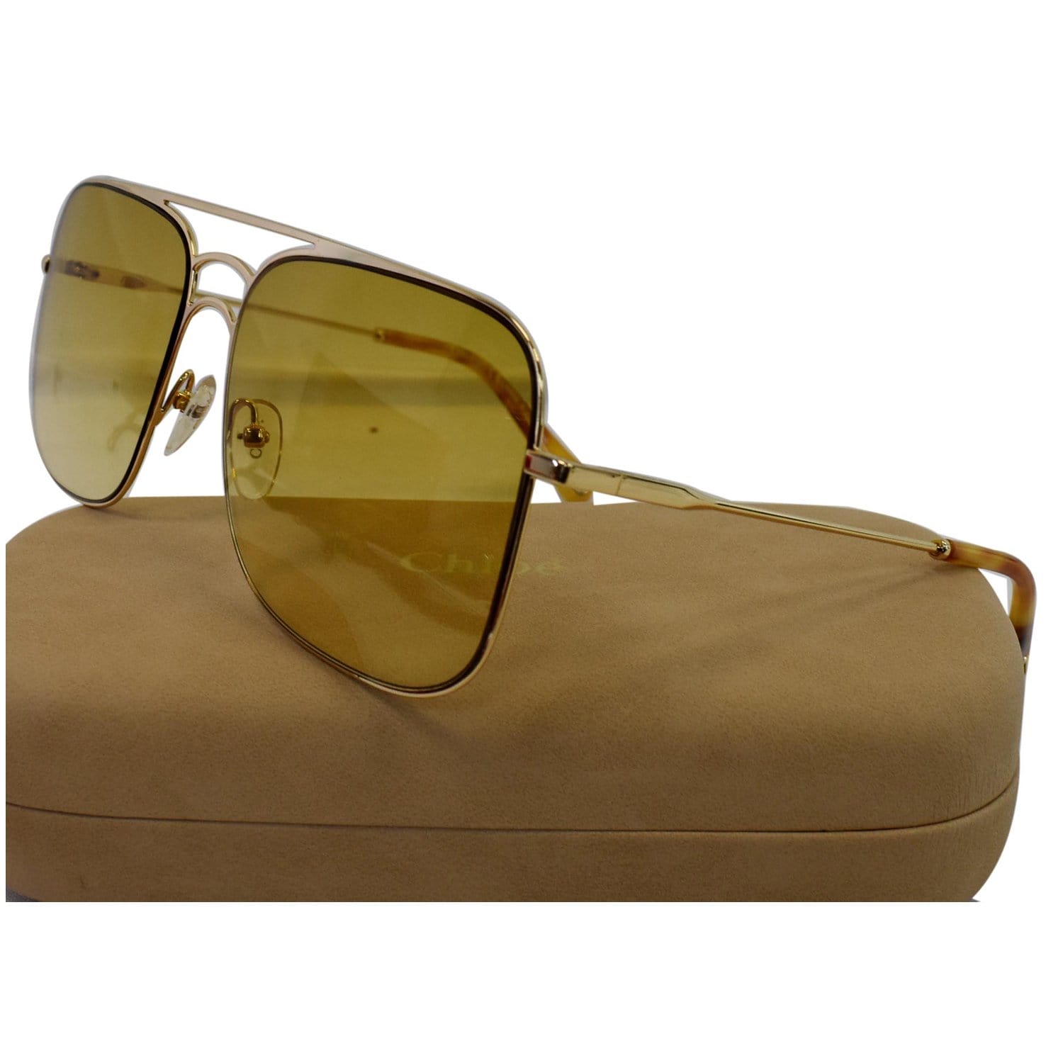 CHLOE CE140S 807 58 Square Women Gold Sunglasses Yellow Lens