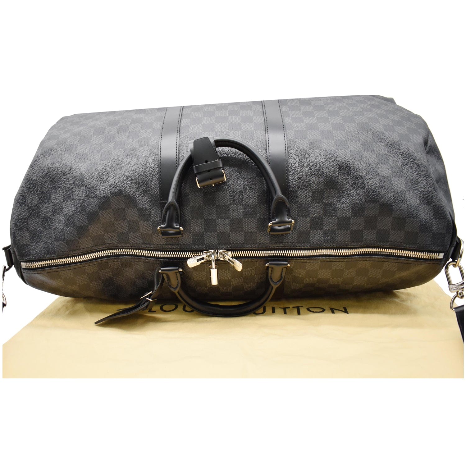 LOUIS VUITTON Keepall Bandouliere 55 Damier Graphite Travel Bag Black