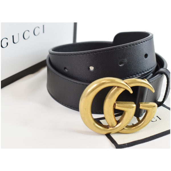 GUCCI Double G Buckle Leather Belt Black 414516