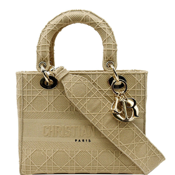 CHRISTIAN DIOR Medium Lady D-Lite Embroidered Canvas Shoulder Bag Beige