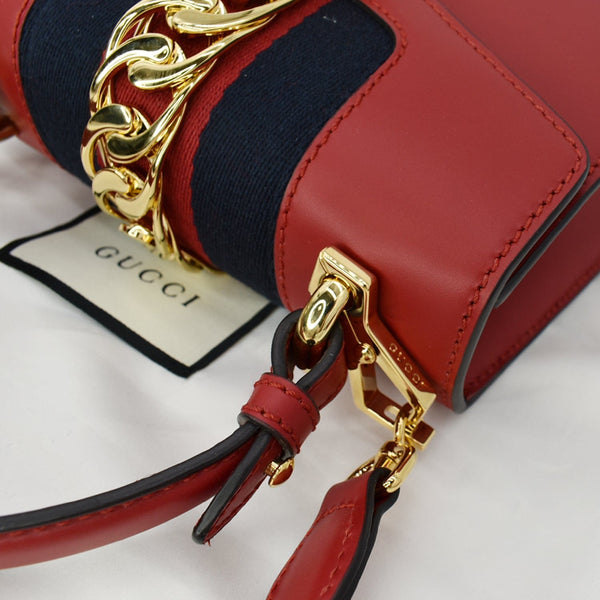 GUCCI Sylvie Mini Leather Top Handle Crossbody Bag Hibiscus Red 470270