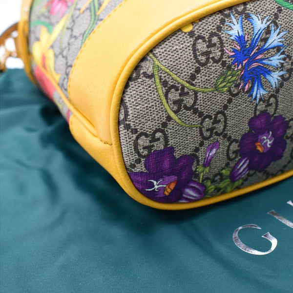 GUCCI Ophidia Flora Small GG Canvas Bucket Bag Yellow 550621