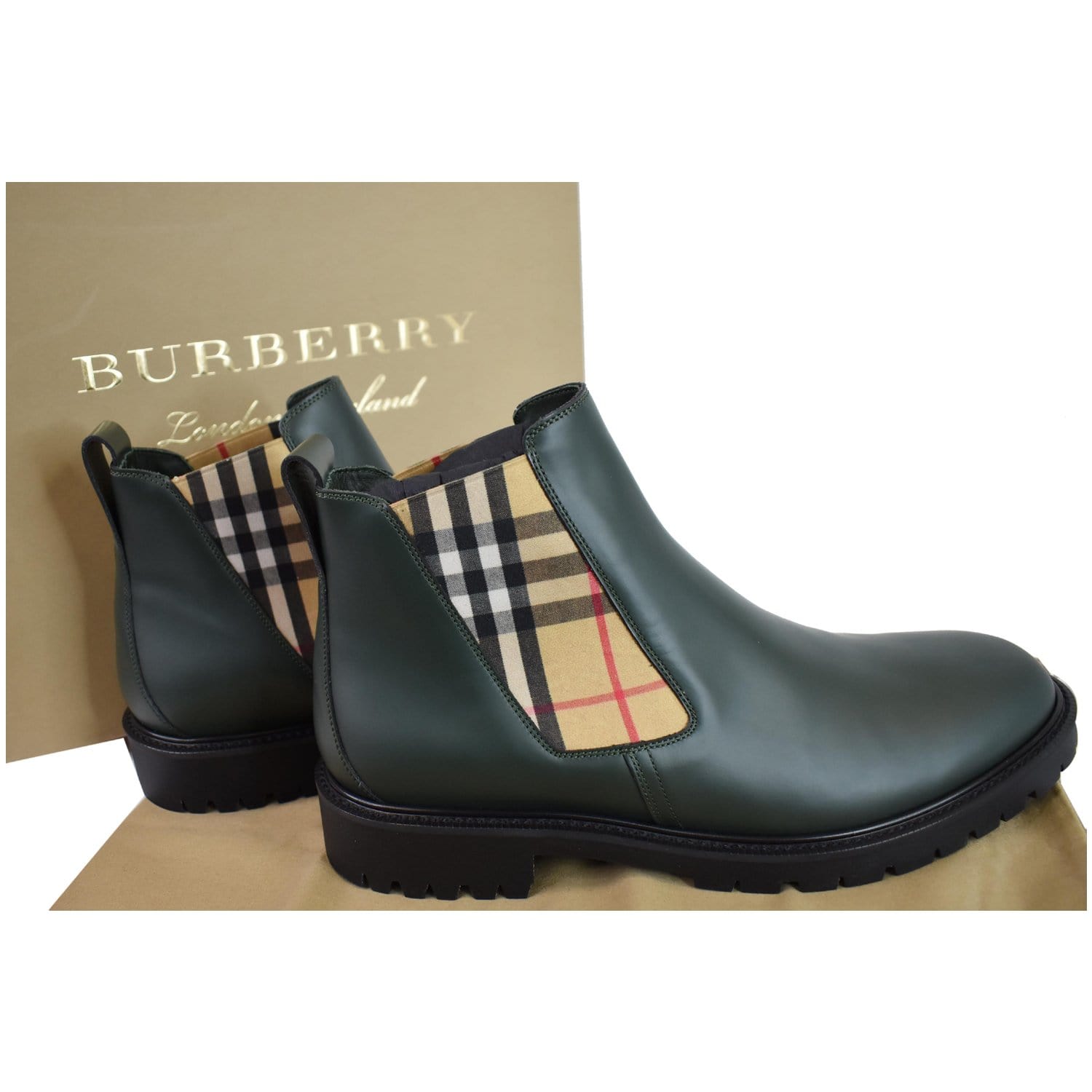 Burberry - Leather Check Boots, Men, Black