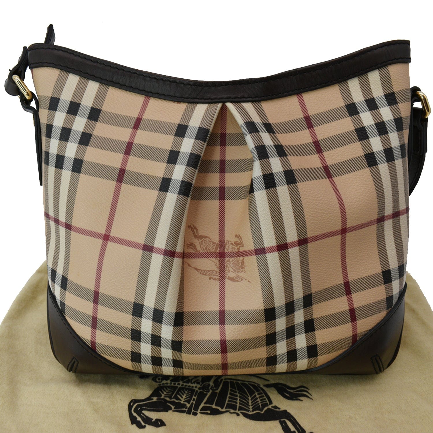 Beige Burberry Haymarket Check Shoulder Bag