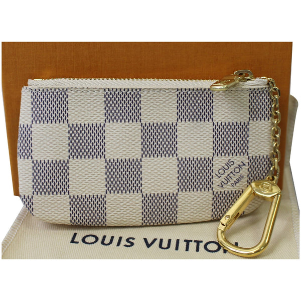 Louis Vuitton Key Coin Pouch Damier Azur White front view