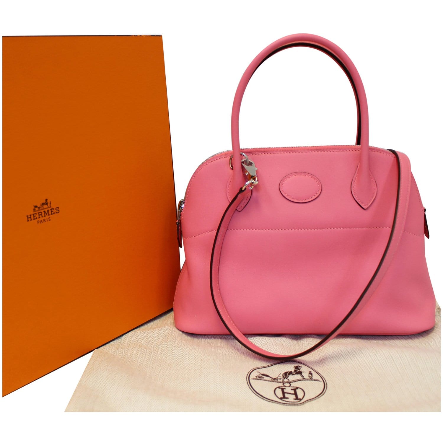RARE! Hermes NEW Bolide 27 cm Rose Sakura PINK Tote Shoulder Bag