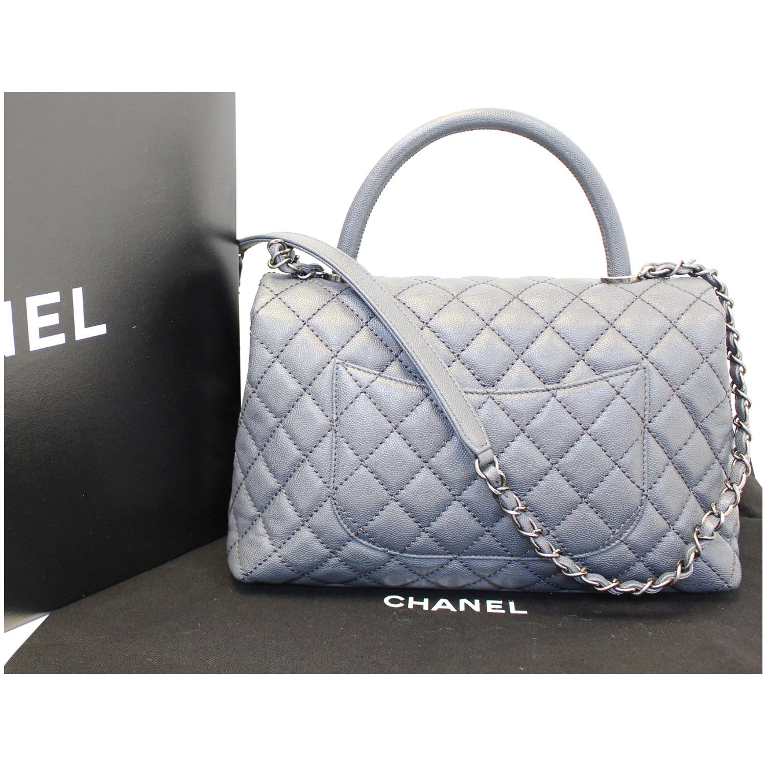 Chanel Grey Chevron Caviar Small Coco Top Handle Flap Bag Silver Hardware, 2020 (Very Good)