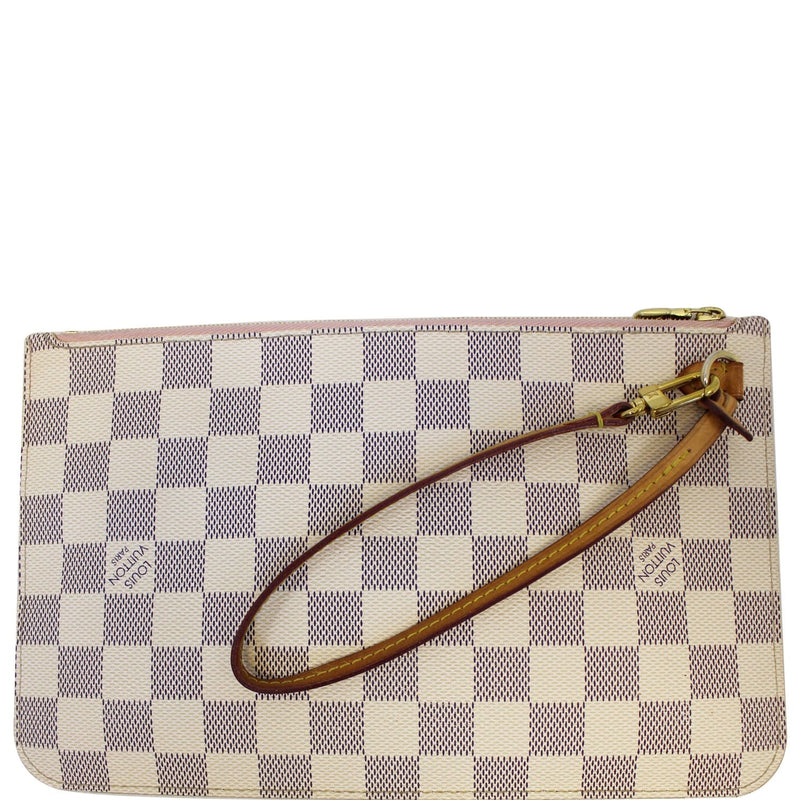 Louis Vuitton Neverfull Pochette Damier Azur Wristlet 10la527 White Coated  Canvas Clutch, Louis Vuitton