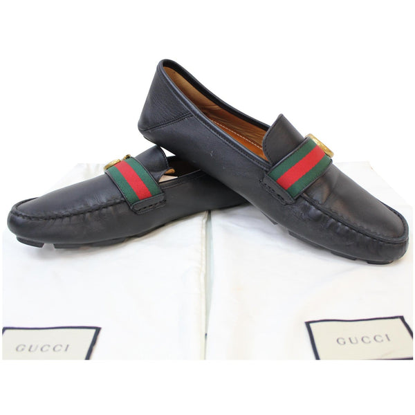 GUCCI Web Stripe Driver Moccasins Loafer Black 450891 US 8