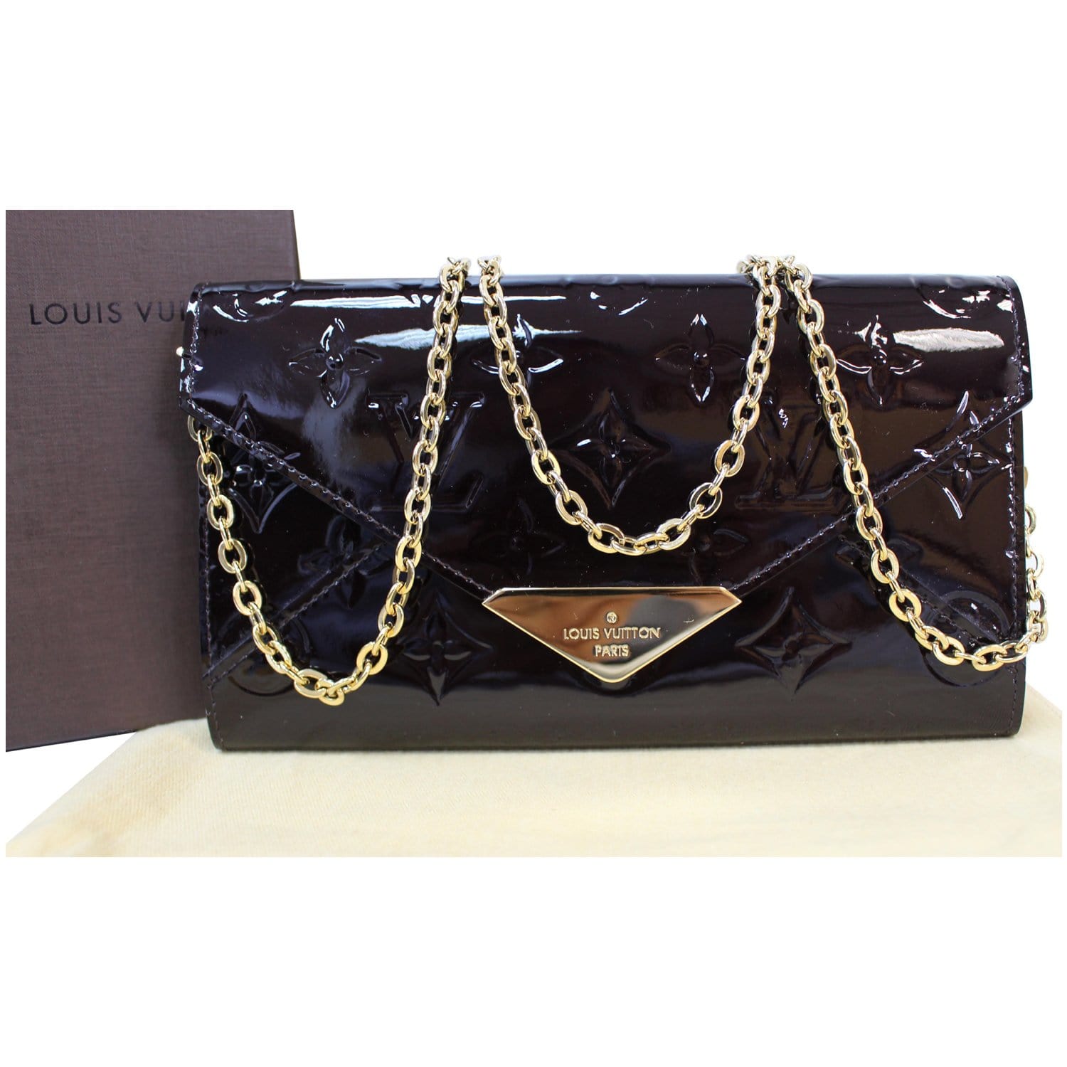 Louis Vuitton embossed Monogram shiny Patent glossy Vernis Mira chain bag  MINT