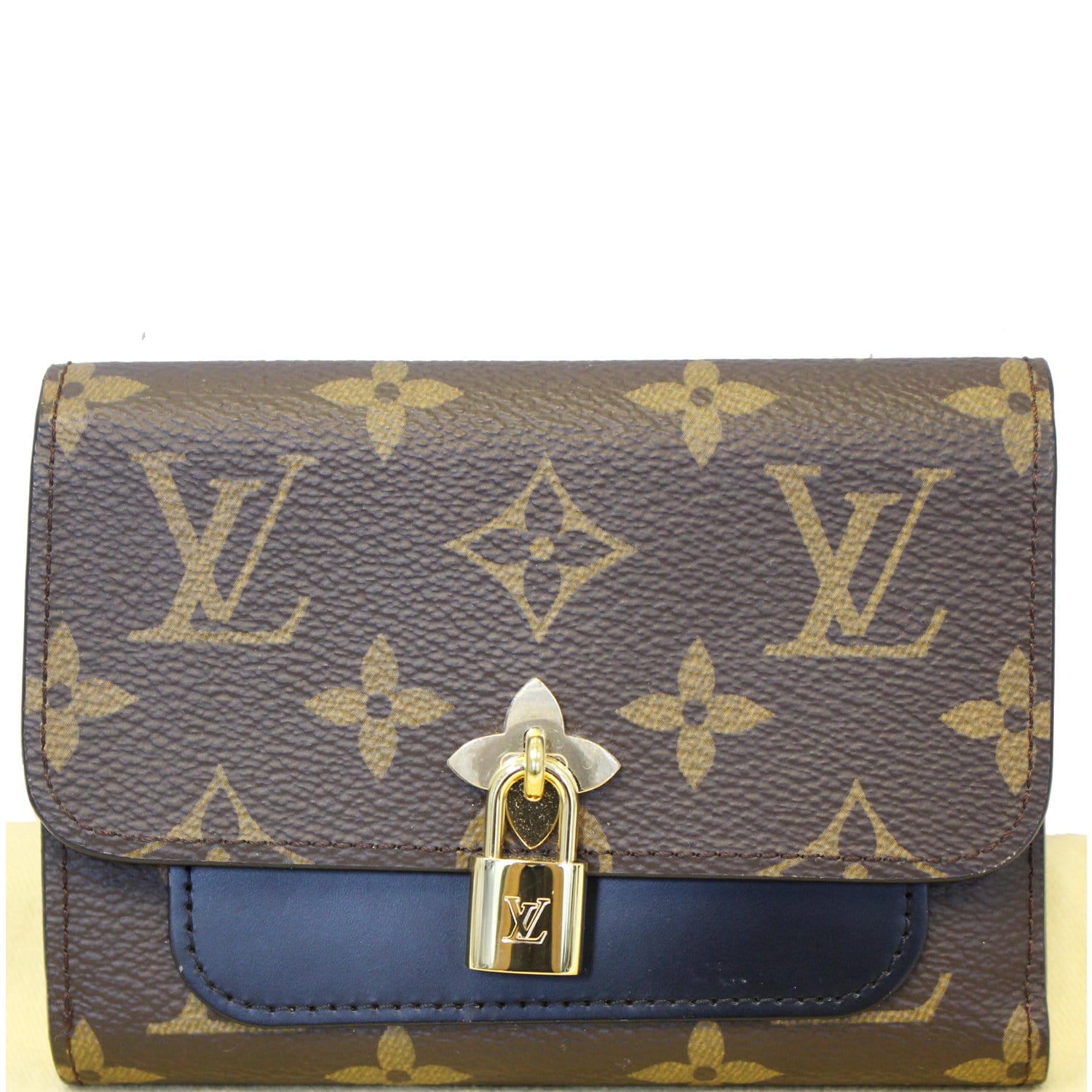 Louis Vuitton Monogram Pattern Leather Flower Lock Wallet - Brown