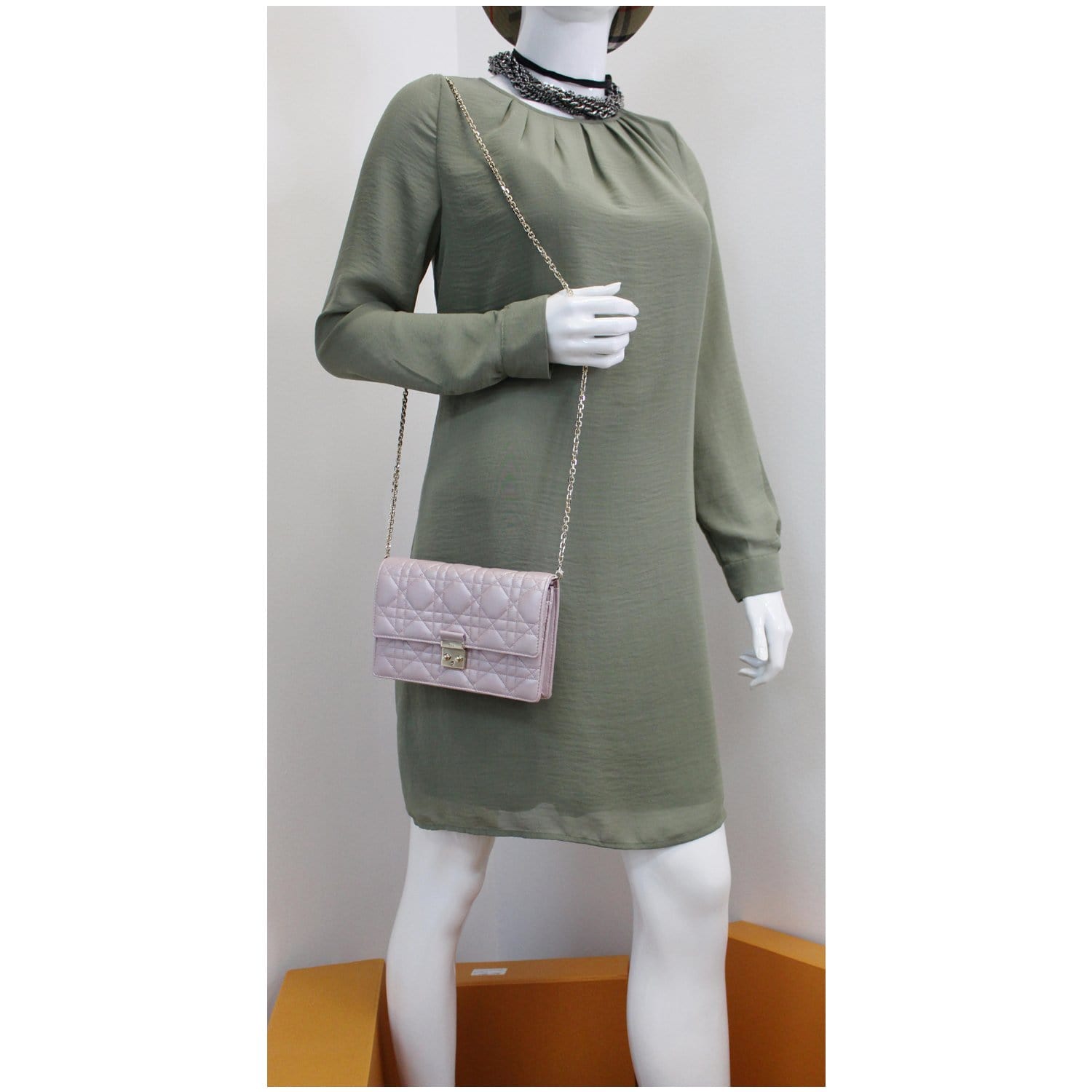 Dior Brown Cannage Miss Dior Chain Shoulder Bag Beige Cloth Cloth  ref199052  Joli Closet