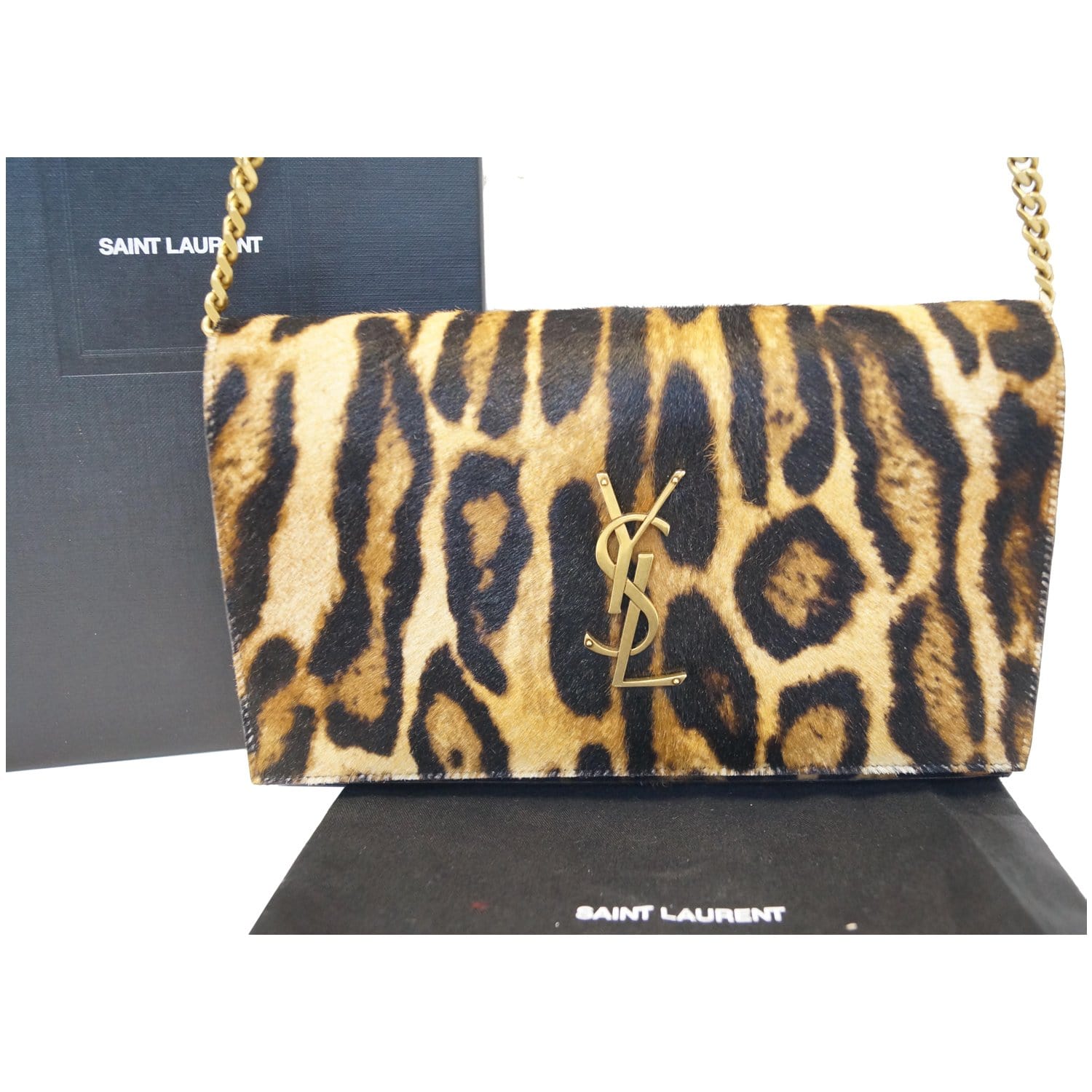 Saint Laurent Kate Leopard Print Clutch Bag in Black