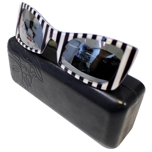 Versace Black and White Stripes Sunglasses - Corner View