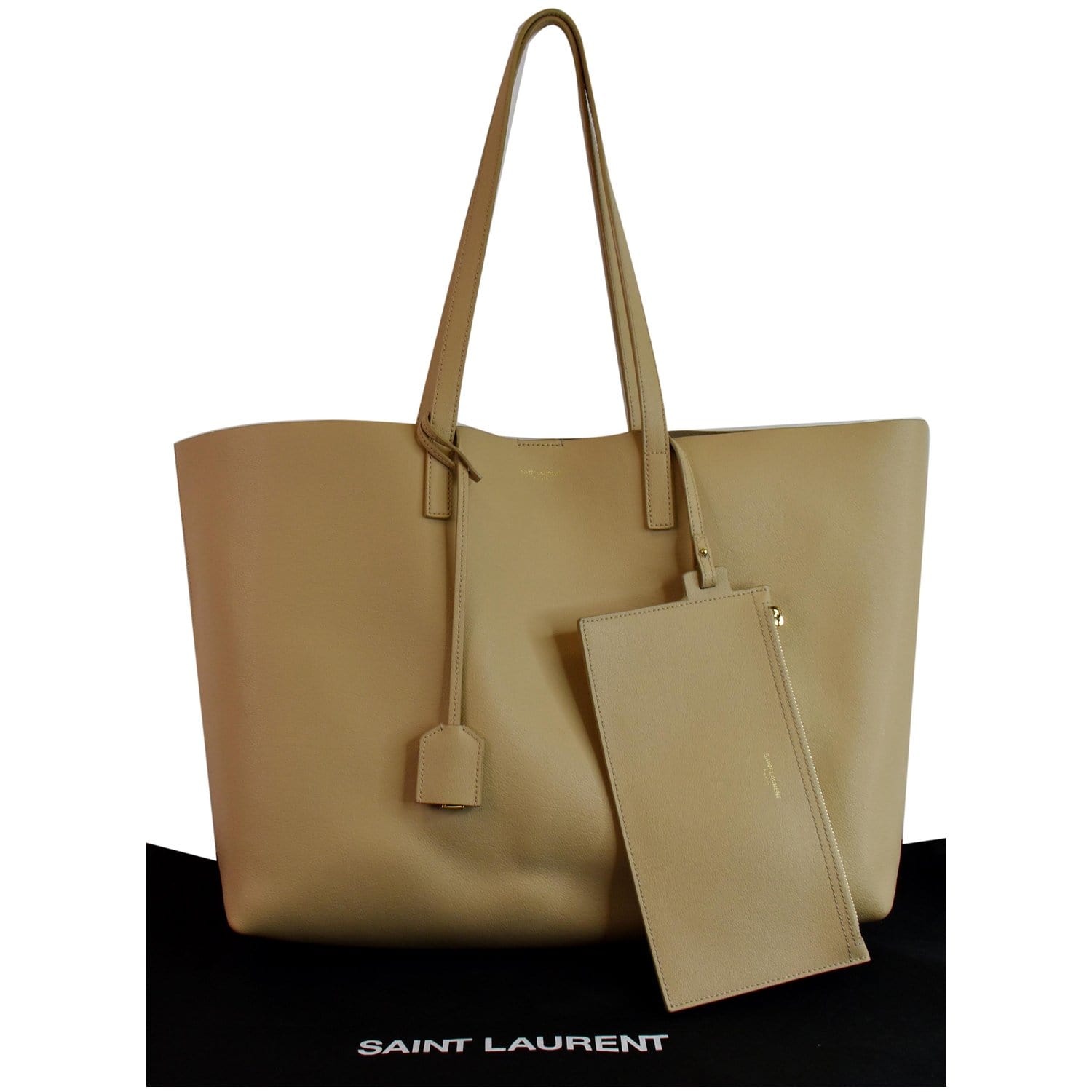 Yves Saint Laurent Beige/Gold Canvas and Leather Drawstring Shopper Tote  Yves Saint Laurent