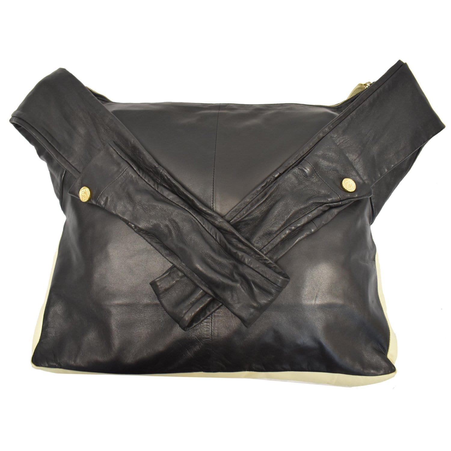 Used Black Chanel Vintage Black Beige Leather Jacket Shoulder