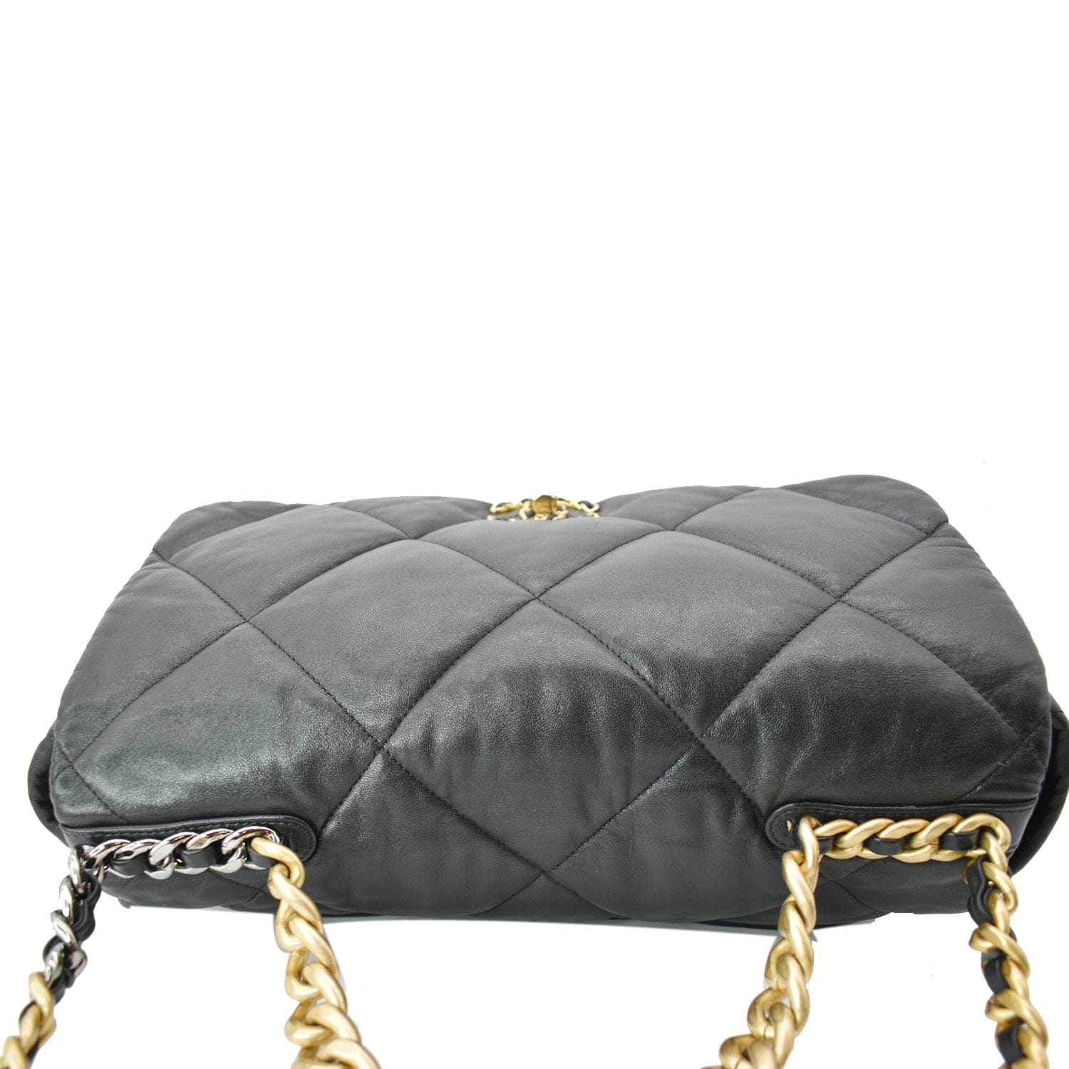 Chanel 19 Flap Coin Purse With Chain Gray Quilted Lambskin