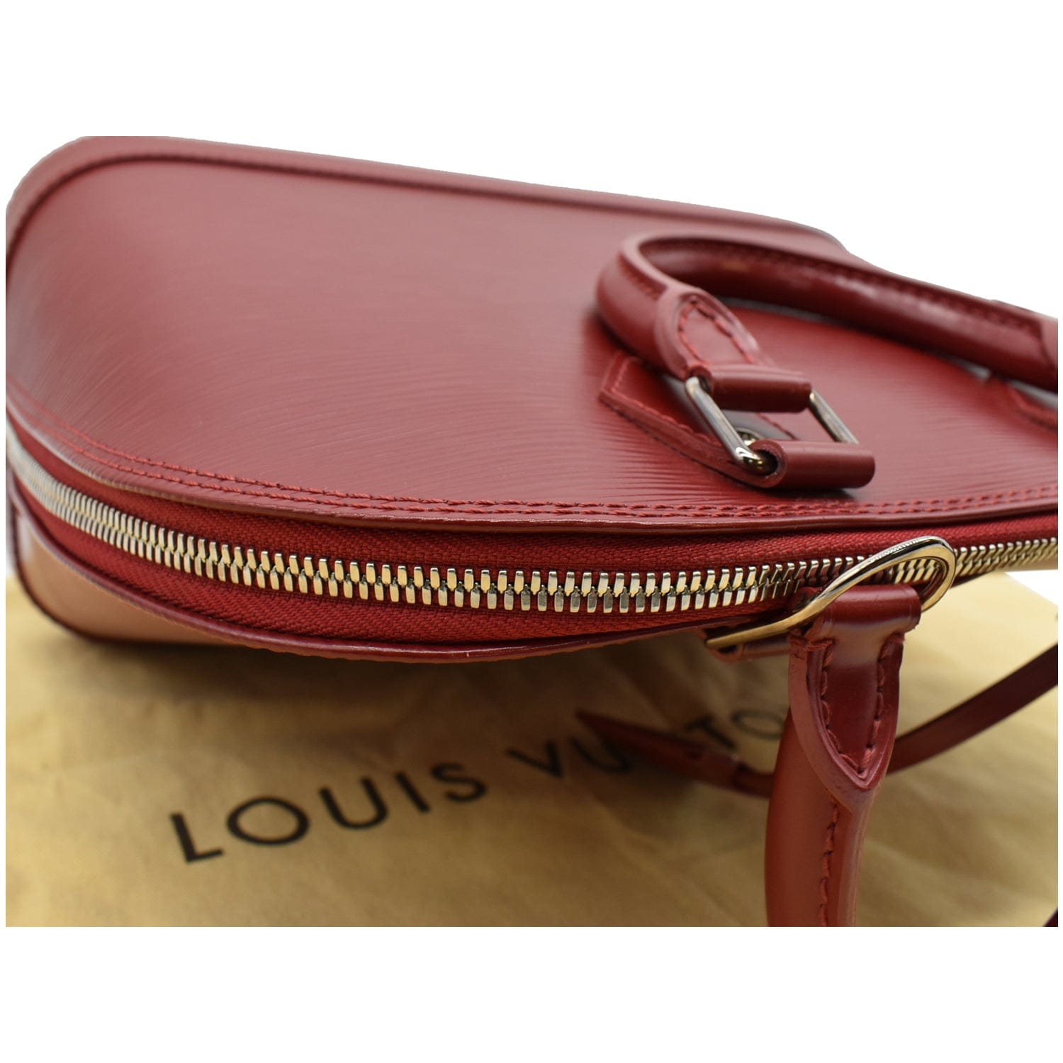 Authentic Louis Vuitton Epi Leather Alma BB in Red Satchel handbag