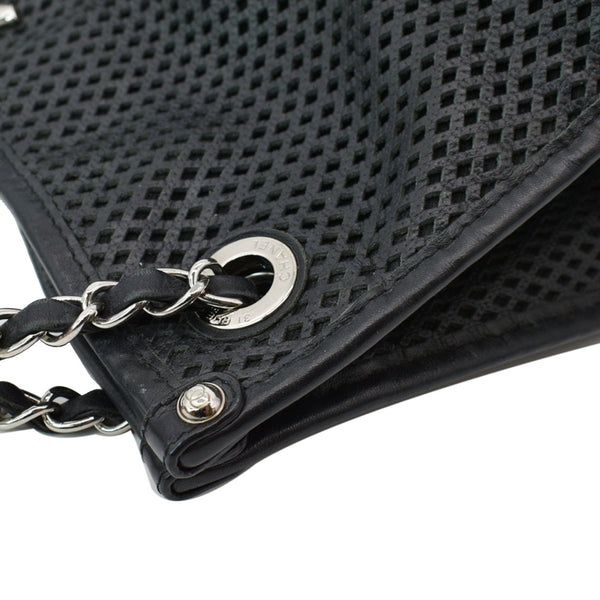 Chanel Perforated Up In The Air Calfskin Tote Bag Black