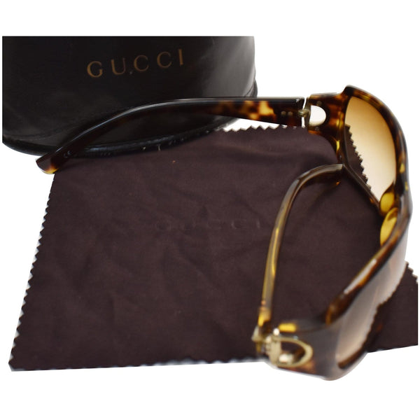 GUCCI Havana Frame Wrap Sunglasses Brown Lens