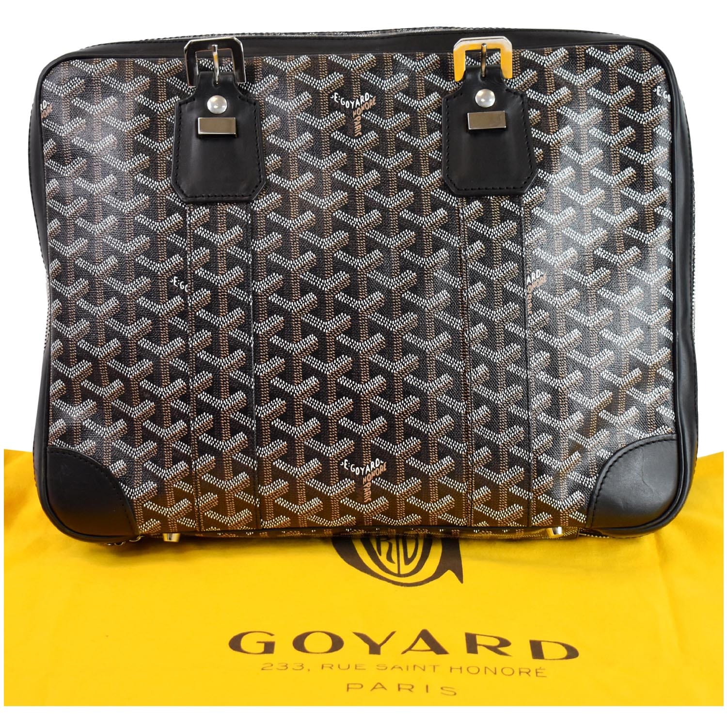Goyard Ambassade Business Hand Bag Leather Brown Black Used F/S