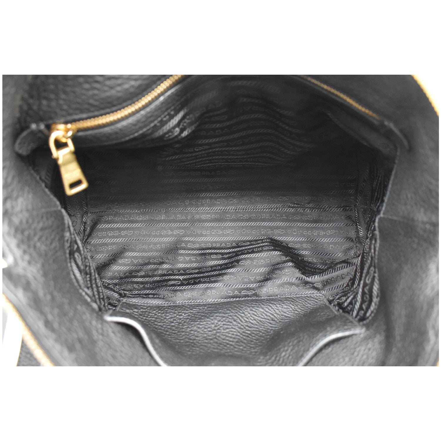 Prada Logo Bucket Messenger Bag Vitello Phenix Medium Black 2164012